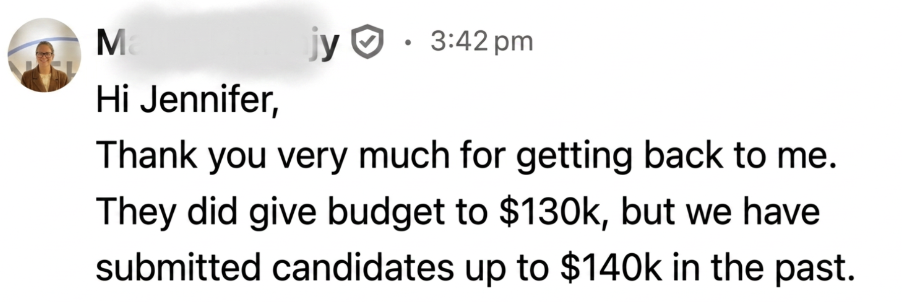 Student message sharing a $130K to $140K QA offer