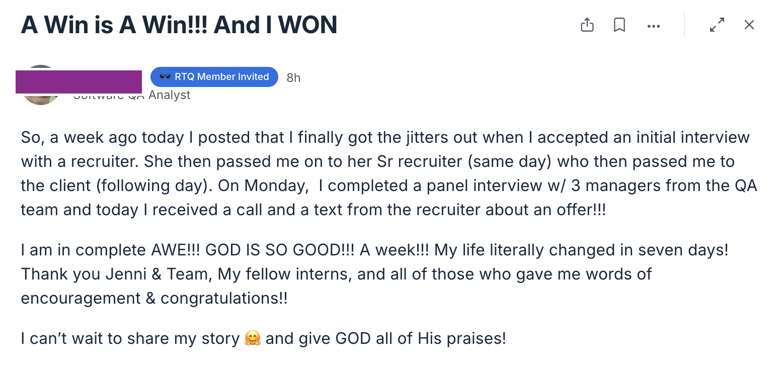 A win is a win: panel interview to offer in one week